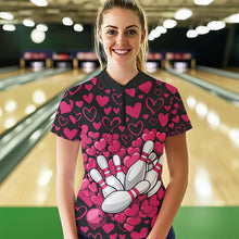 Load image into Gallery viewer, Black And Pink Heart Theme Custom Valentines Couple Bowling Quarter-Zip Shirt For Women IPHW8337