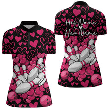 Load image into Gallery viewer, Black And Pink Heart Theme Custom Valentines Couple Bowling Quarter-Zip Shirt For Women IPHW8337