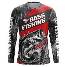 Load image into Gallery viewer, Black And Red Camo Bass Long Sleeve Tournament Fishing Shirts, Custom Bass Fishing Jerseys IPHW6315