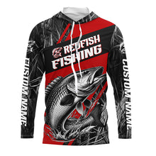 Load image into Gallery viewer, Black And Red Camo Redfish Long Sleeve Tournament Fishing Shirts, Custom Redfish Fishing Jerseys IPHW6316