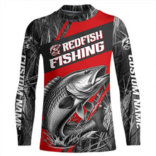 Load image into Gallery viewer, Black And Red Camo Redfish Long Sleeve Tournament Fishing Shirts, Custom Redfish Fishing Jerseys IPHW6316