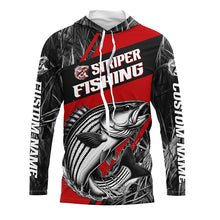 Load image into Gallery viewer, Black And Red Camo Striped Bass Long Sleeve Tournament Fishing Shirts, Custom Striper Fishing Jersey IPHW6317