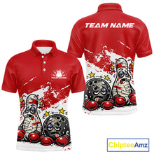 Load image into Gallery viewer, Custom Funny Boxing Bowling Men Polo Shirt, Red Grunge Bowling Team Tournament Jersey IPHW11220