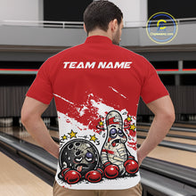 Load image into Gallery viewer, Custom Funny Boxing Bowling Men Quarter-Zip Shirt, Red Grunge Bowling Team Tournament Jersey IPHW11220