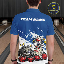 Load image into Gallery viewer, Custom Funny Boxing Bowling Men Polo Shirt, Blue Grunge Bowling Team Tournament Jersey IPHW11221