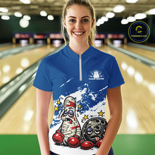 Load image into Gallery viewer, Custom Funny Boxing Bowling Women Quarter-Zip Shirt, Blue Grunge Bowling Team Jersey IPHW11221