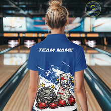 Load image into Gallery viewer, Custom Funny Boxing Bowling Women Quarter-Zip Shirt, Blue Grunge Bowling Team Jersey IPHW11221