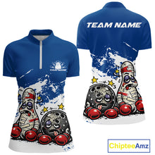 Load image into Gallery viewer, Custom Funny Boxing Bowling Women Quarter-Zip Shirt, Blue Grunge Bowling Team Jersey IPHW11221