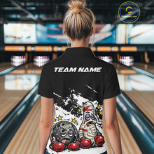 Load image into Gallery viewer, Custom Funny Boxing Bowling Women Quarter-Zip Shirt, Black Grunge Bowling Team Jersey IPHW11222