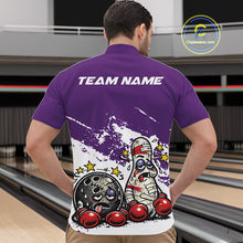 Load image into Gallery viewer, Custom Funny Boxing Bowling Men Quarter-Zip Shirt, Purpe Grunge Bowling Team Tournament Jersey IPHW11224