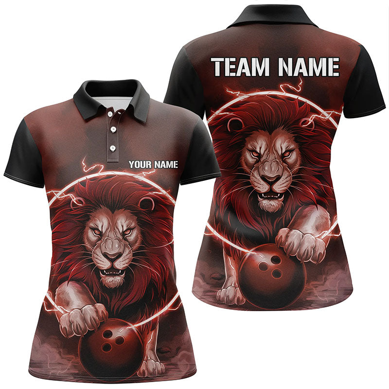 Custom Lion Bowling Polo Shirts For Women, Ladies Bowling Shirts Bowling Uniform | Red IPHW6773