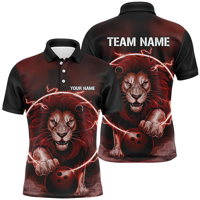 Custom Lion Bowling Polo Shirts For Men, Personalized Bowling Shirts Bowling Uniform | Red IPHW6773