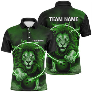 Custom Lion Bowling Polo Shirts For Men, Personalized Bowling Shirts Bowling Uniform | Green IPHW6775