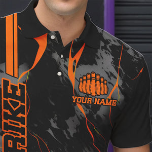 Custom Orange Strike Bowling Shirts Men Polo Orange Camo Bowling Team Jerseys Bowling League IPHW5385