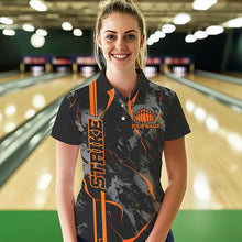 Load image into Gallery viewer, Custom Orange Strike Ladies Bowling Shirts Polo Orange Camo Bowling Team Jerseys IPHW5385