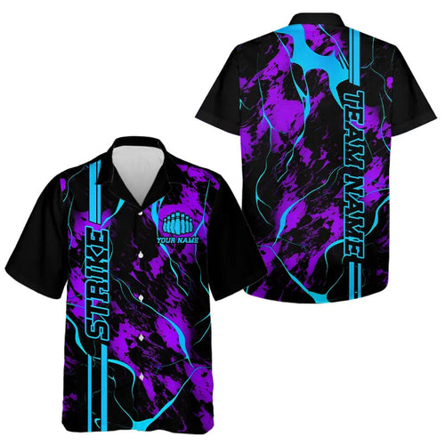 Custom Blue And Purple Strike Bowling Hawaiian Shirts For Men, Camo Bowling Team Jerseys IPHW5386