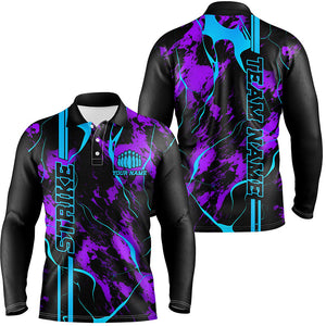 Custom Blue And Purple Camo Strike Bowling Shirts For Men, Bowling Team Uniform With Name IPHW5386