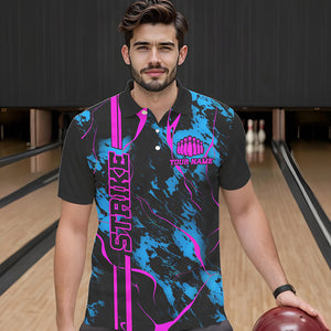 Custom Blue And Pink Strike Bowling Shirts Men Polo Camo Bowling Team Jerseys Bowling League IPHW5387