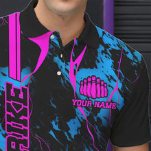 Load image into Gallery viewer, Custom Blue And Pink Strike Bowling Shirts Men Polo Camo Bowling Team Jerseys Bowling League IPHW5387