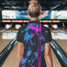 Load image into Gallery viewer, Custom Blue And Pink Strike Bowling Shirts Women Quarter Zip Camo Bowling Team Jerseys IPHW5387