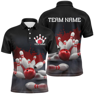 Custom Black And Red Bowling League Shirts, Bowling Team Jerseys Bowling Shirts For Men IPHW7675