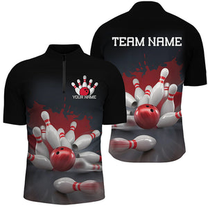 Custom Black And Red Bowling League Shirts, Bowling Team Jerseys Bowling Shirts For Men IPHW7675