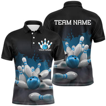 Load image into Gallery viewer, Custom Black And Blue Bowling League Shirts, Bowling Team Jerseys Bowling Shirts For Men IPHW7676