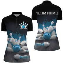 Load image into Gallery viewer, Custom Black And Blue Bowling League Shirts, Bowling Team Jerseys Bowling Shirts For Women IPHW7676