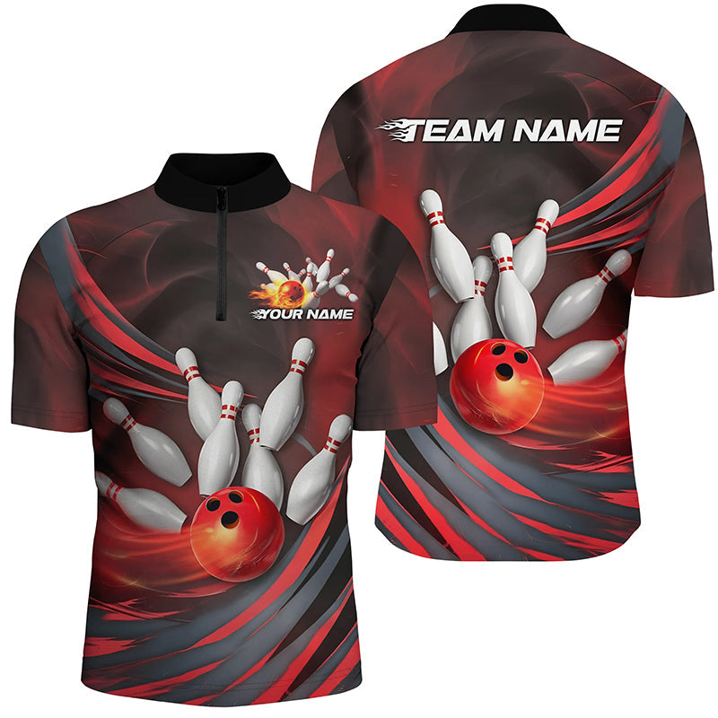 Red Flame Custom Bowling Shirts For Men, Fire Bowling Team Uniform Bowling Tournament IPHW7678