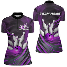 Load image into Gallery viewer, Purple Flame Custom Bowling Shirts For Women, Fire Bowling Team Uniform Tournament IPHW7680