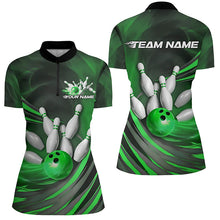 Load image into Gallery viewer, Green Flame Custom Bowling Shirts For Women, Fire Bowling Team Uniform Tournament IPHW7681