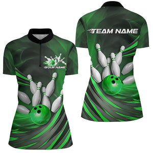 Green Flame Custom Bowling Shirts For Women, Fire Bowling Team Uniform Tournament IPHW7681