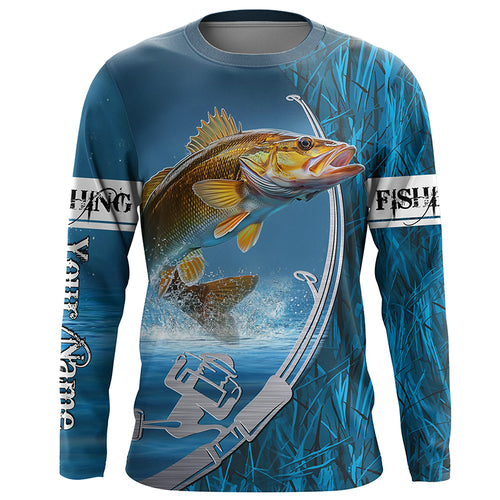 Fish Hook Custom Walleye Long Sleeve Performance Fishing Shirt, Walleye Tournament Fishing Jerseys IPHW5733