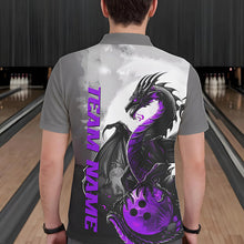 Load image into Gallery viewer, Black And Purple Custom Dragon Bowling Polo Shirts For Men, Dragon Bowling Team Shirts IPHW8817