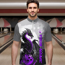Load image into Gallery viewer, Black And Purple Custom Dragon Bowling Quarter-Zip Shirts For Men, Dragon Bowling Team Shirts IPHW8817