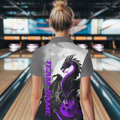 Black And Purple Custom Dragon Bowling Women Quarter-Zip Shirts, Dragon Bowling Team Shirts IPHW8817