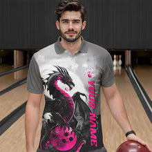 Load image into Gallery viewer, Black And Pink Custom Dragon Bowling Polo Shirts For Men, Dragon Bowling Team Shirts IPHW8818