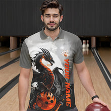 Load image into Gallery viewer, Black And Orange Custom Dragon Bowling Polo Shirts For Men, Dragon Bowling Team Shirts IPHW8819