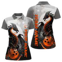 Load image into Gallery viewer, Black And Orange Custom Dragon Bowling Polo Shirts For Women, Dragon Bowling Team Shirts IPHW8819