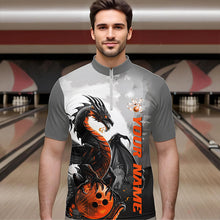Load image into Gallery viewer, Black And Orange Custom Dragon Bowling Quarter-Zip Shirts For Men, Dragon Bowling Team Shirts IPHW8819