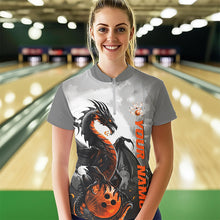 Load image into Gallery viewer, Black And Orange Custom Dragon Bowling Women Quarter-Zip Shirts, Dragon Bowling Team Shirts IPHW8819