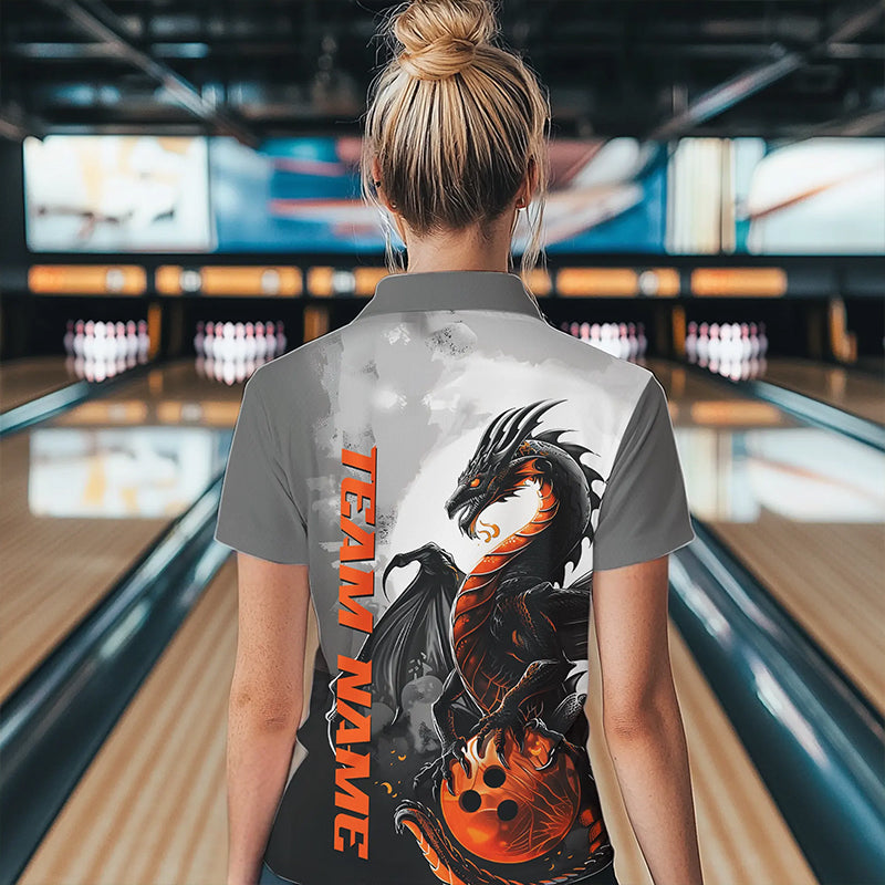 Black And Orange Custom Dragon Bowling Women Quarter-Zip Shirts, Dragon Bowling Team Shirts IPHW8819