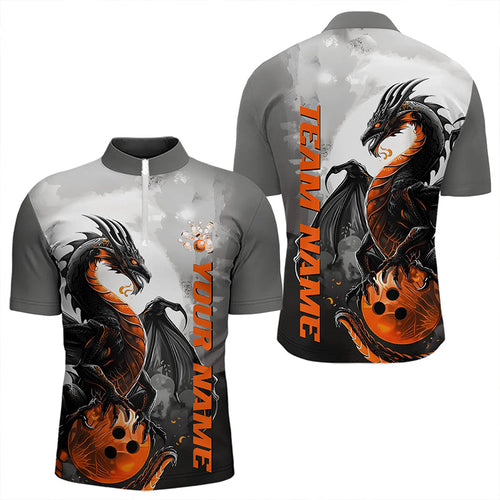 Black And Orange Custom Dragon Bowling Quarter-Zip Shirts For Men, Dragon Bowling Team Shirts IPHW8819