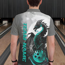 Load image into Gallery viewer, Black And Turquoise Blue Custom Dragon Bowling Polo Shirts For Men, Bowling Team Shirts IPHW8820