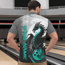 Load image into Gallery viewer, Black And Turquoise Blue Custom Dragon Bowling Quarter-Zip Shirts For Men, Bowling Team Shirts IPHW8820