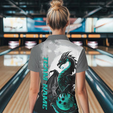 Load image into Gallery viewer, Black And Turquoise Blue Custom Dragon Bowling Women Quarter-Zip Shirts, Bowling Team Shirt IPHW8820