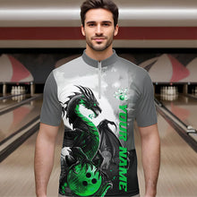 Load image into Gallery viewer, Black And Green Custom Dragon Bowling Quarter-Zip Shirts For Men, Dragon Bowling Team Shirts IPHW8821