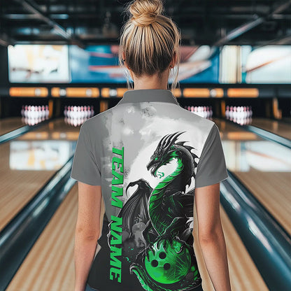 Black And Green Custom Dragon Bowling Womens Quarter-Zip Shirts, Dragon Bowling Team Shirts IPHW8821