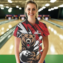 Load image into Gallery viewer, Personalized Bear Bowling Polo Shirts For Women, Bear Bowling Team Red Bowling League Shirt IPHW8827