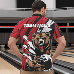 Personalized Bear Bowling Quarter-Zip Shirts For Men, Bear Bowling Team Red Bowling League Shirt IPHW8827